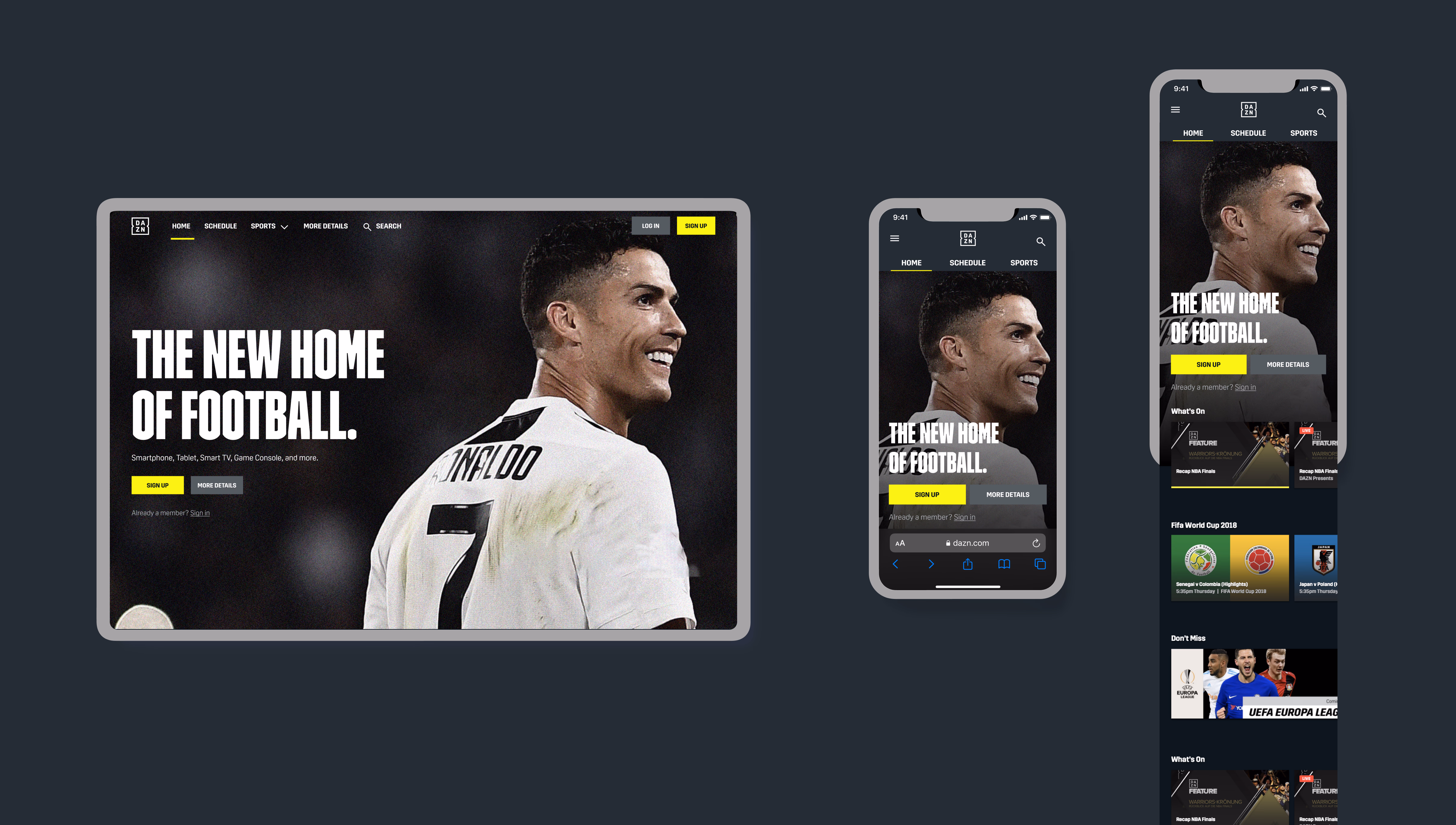 DAZN final design across devices