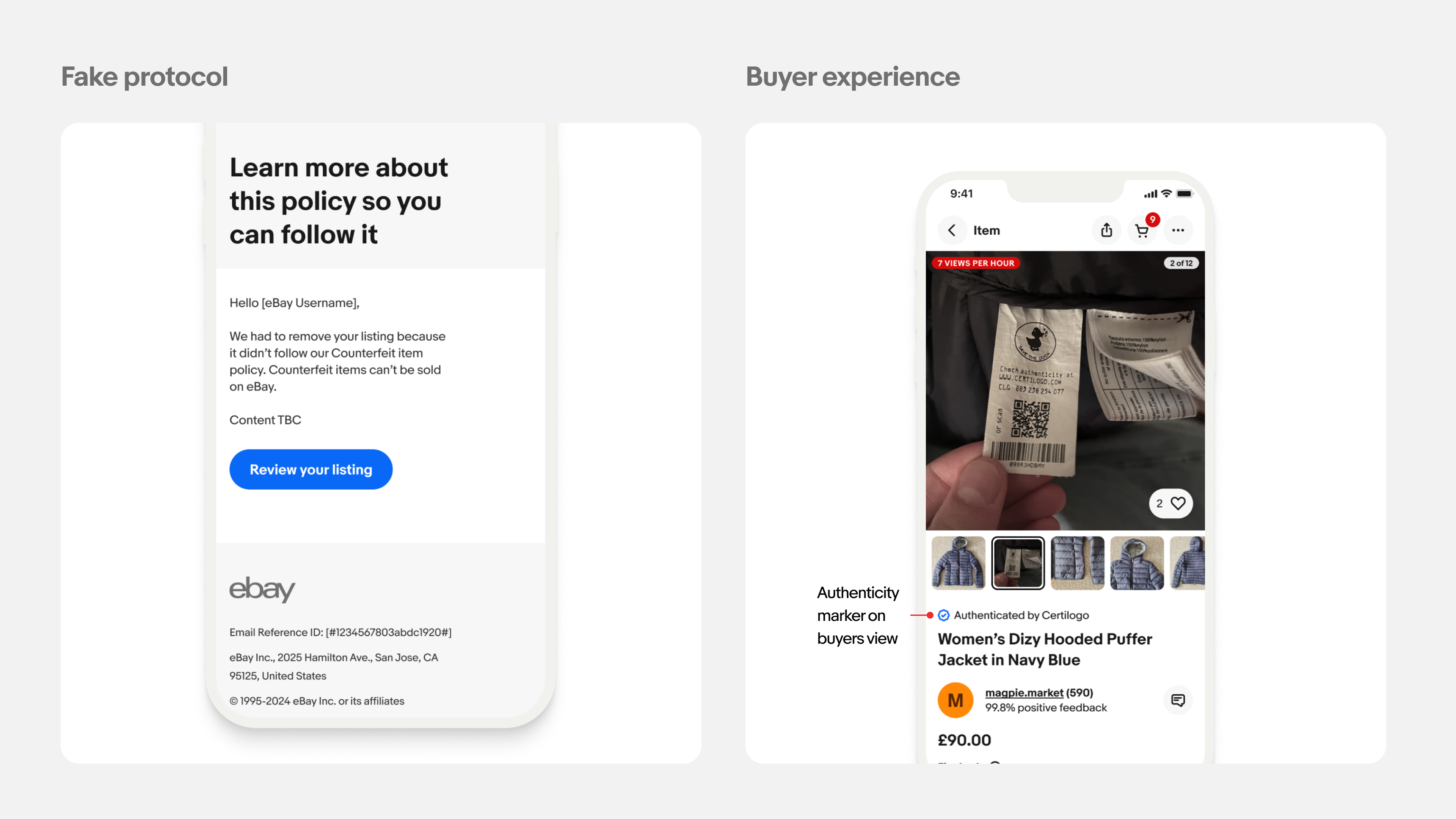 Execution screens — eBay AI authentication flow